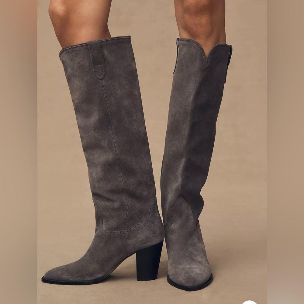 Anthropologie Silent D Ivy Boots Dark Gray Suede Leather Rubber Size 10